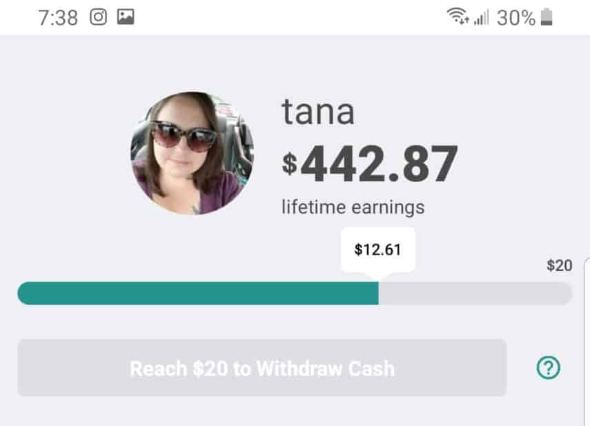 Tana's Ibotta earnings screenshot