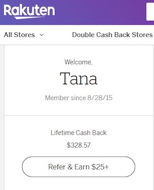 Tana's Rakuten earnings of $300+
