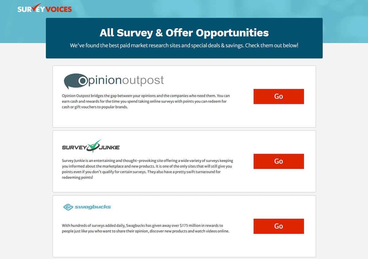 Survey Voices opportunities page