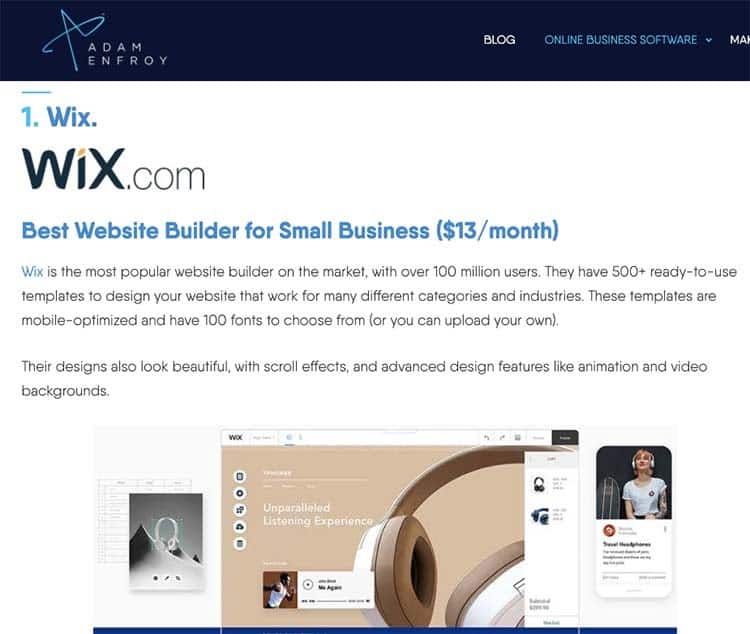 Wix Builder screenshot