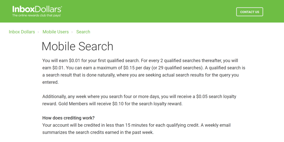earn cash in $0.01 increments with InboxDollars Mobile Search