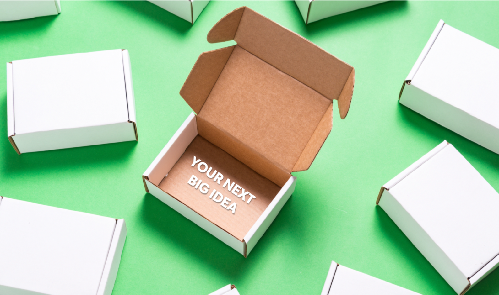 Mockup showing empty boxes with the words "Your next big idea" inside one of the boxes