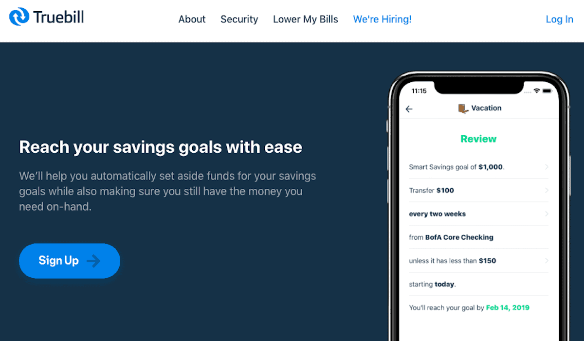 Truebill Savings Goal Screenshot