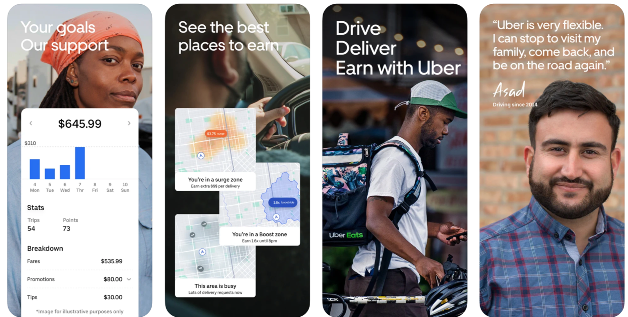 Screenshots of the Uber app from the App Store